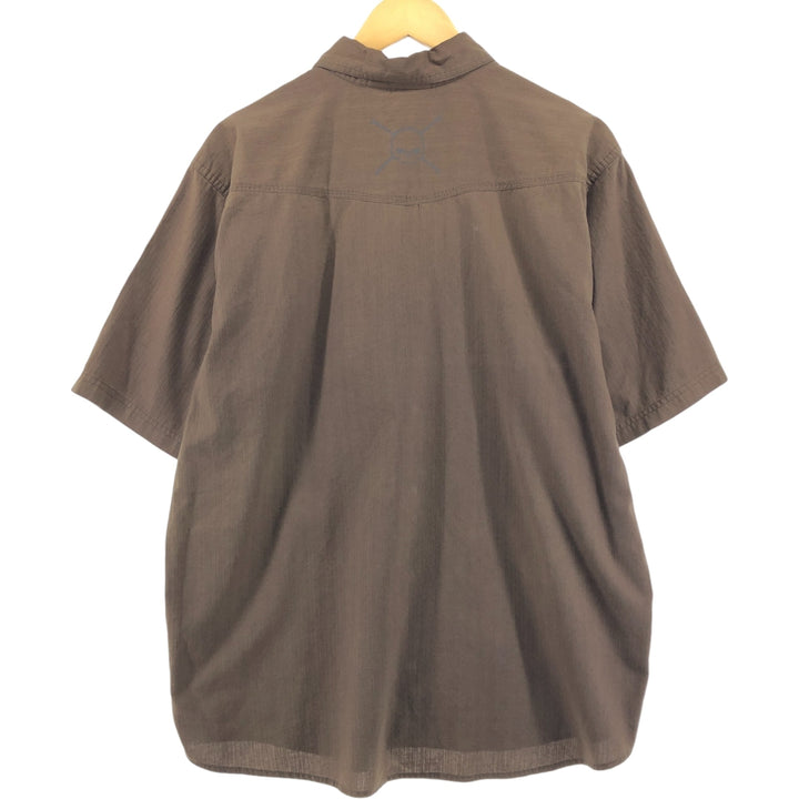 Harley-Davidson Skull Pattern Hidden Button Down Short Sleeve Work Shirt Men's XL cotton brown type Vintage Second Hand