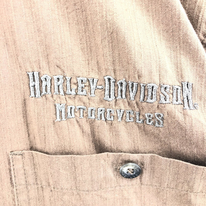 Harley-Davidson Skull Pattern Hidden Button Down Short Sleeve Work Shirt Men's XL cotton brown type Vintage Second Hand