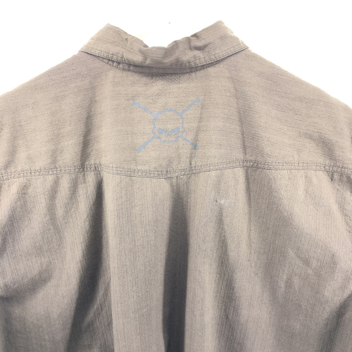 Harley-Davidson Skull Pattern Hidden Button Down Short Sleeve Work Shirt Men's XL cotton brown type Vintage Second Hand