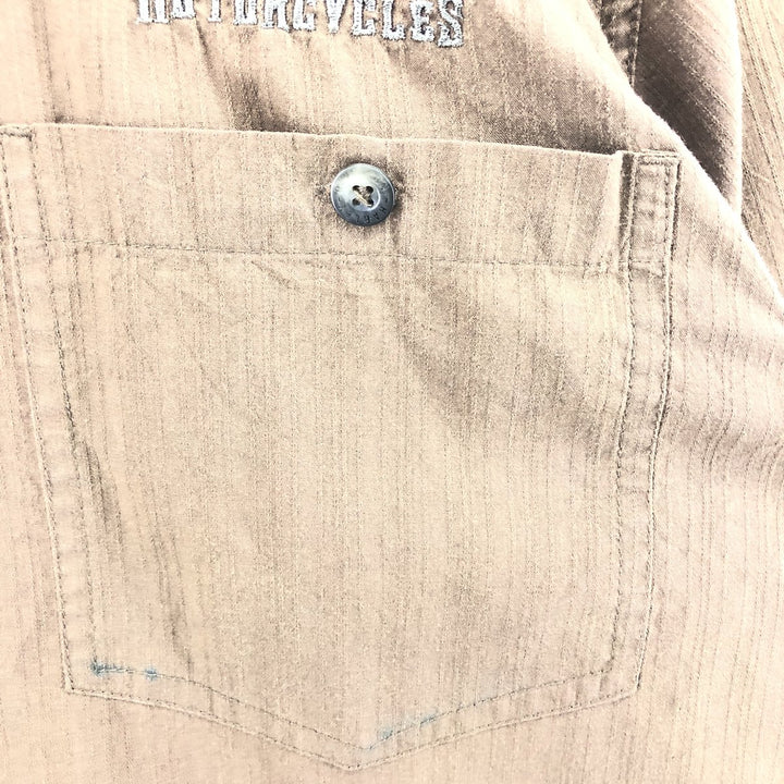 Harley-Davidson Skull Pattern Hidden Button Down Short Sleeve Work Shirt Men's XL cotton brown type Vintage Second Hand