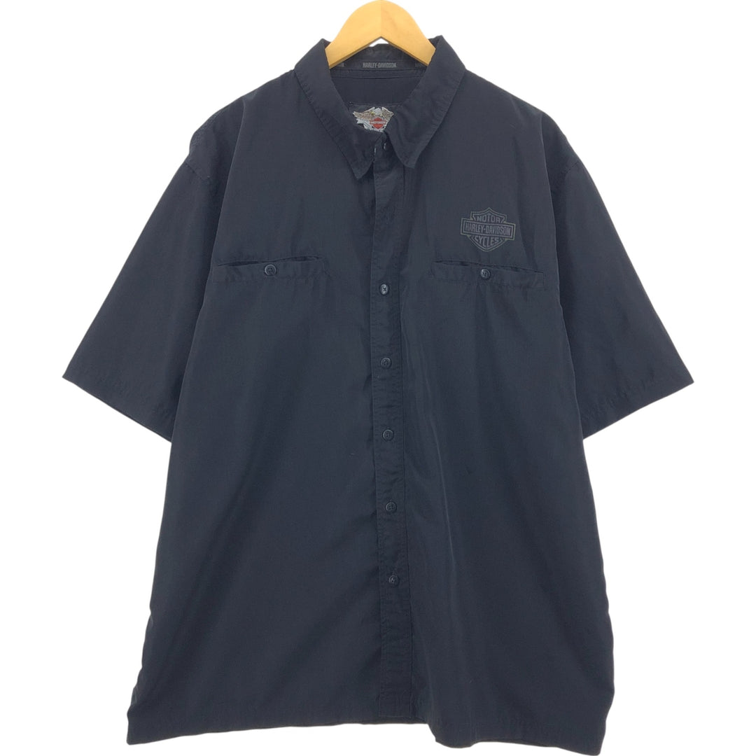 Harley-Davidson Hidden Button Down Short Sleeve Work Shirt Box Shirt Men's XXL polyester black type Vintage Second Hand