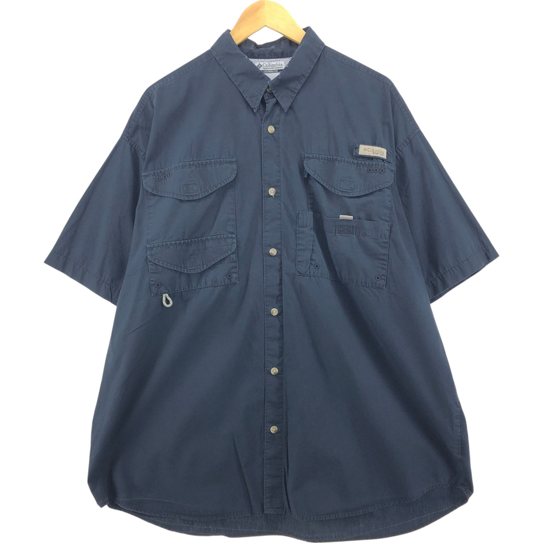 00'S Columbia PFG Hidden Button Down Short Sleeve Fishing Shirt Men's XL cotton black type Vintage Second Hand