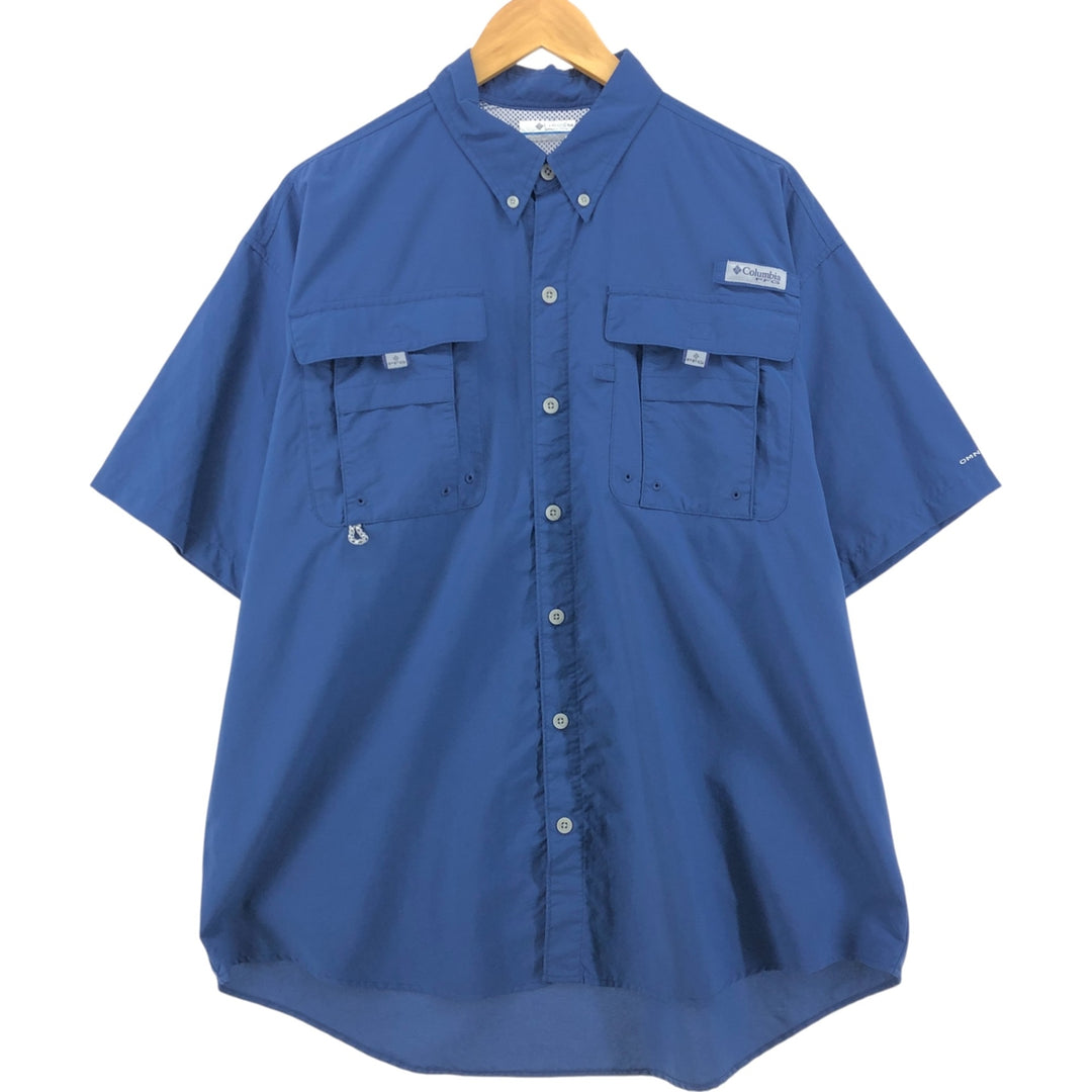 Columbia PFG OMNI-SHADE Button-down Short Sleeve Fishing Shirt, Men's Size L Nylon blue type Vintage Second Hand
