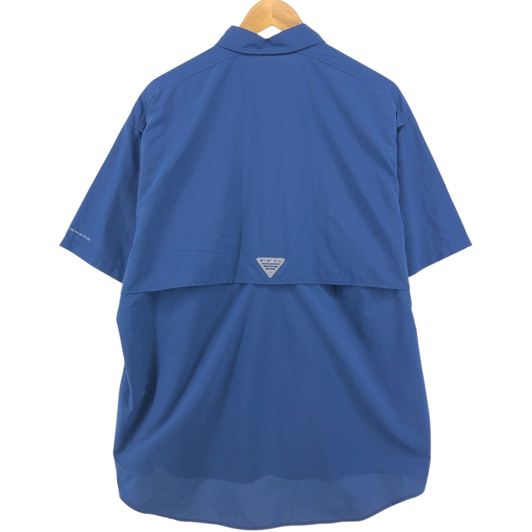 Columbia PFG OMNI-SHADE Button-down Short Sleeve Fishing Shirt, Men's Size L Nylon blue type Vintage Second Hand