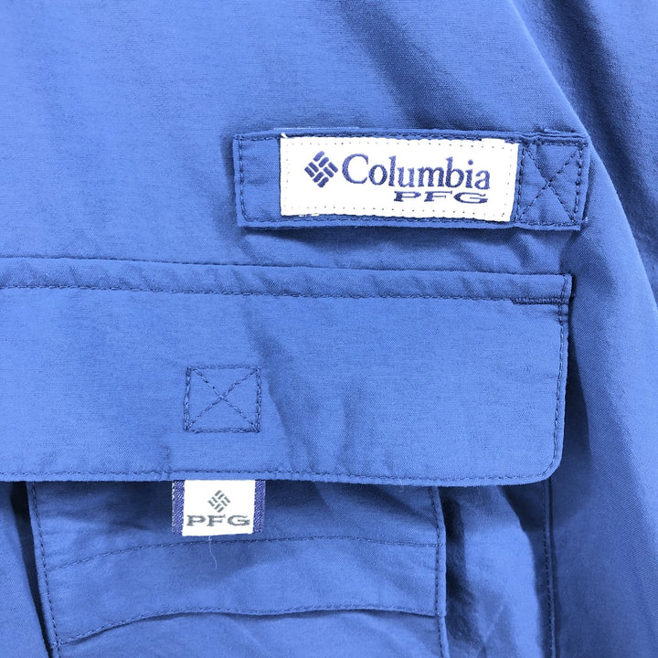 Columbia PFG OMNI-SHADE Button-down Short Sleeve Fishing Shirt, Men's Size L Nylon blue type Vintage Second Hand