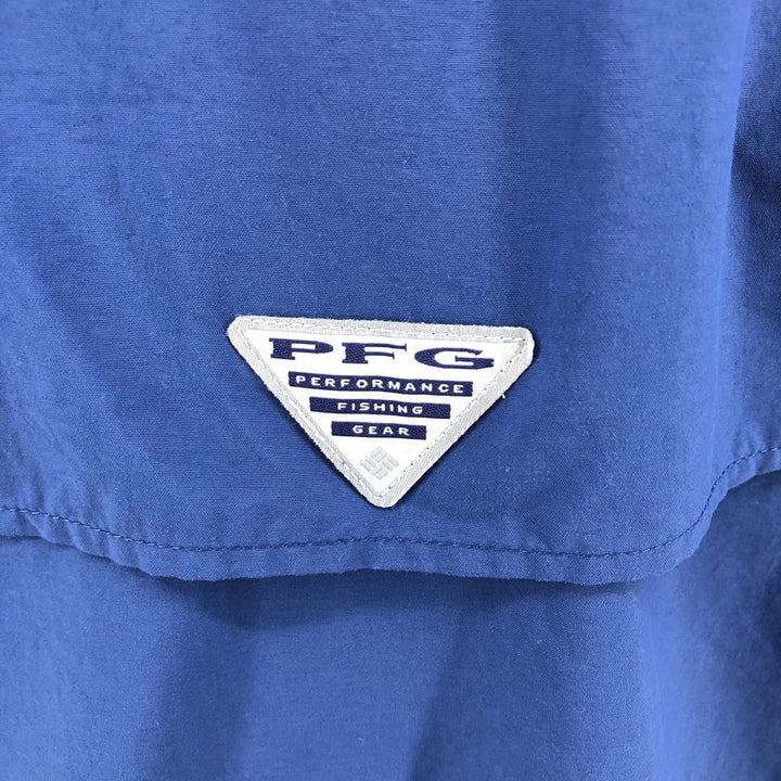 Columbia PFG OMNI-SHADE Button-down Short Sleeve Fishing Shirt, Men's Size L Nylon blue type Vintage Second Hand