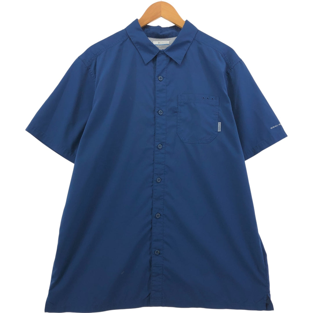 Columbia PFG OMNI-SHADE Ripstop Short Sleeve Fishing Shirt, Box Shirt, Men's Size L polyester blue type Vintage Second Hand