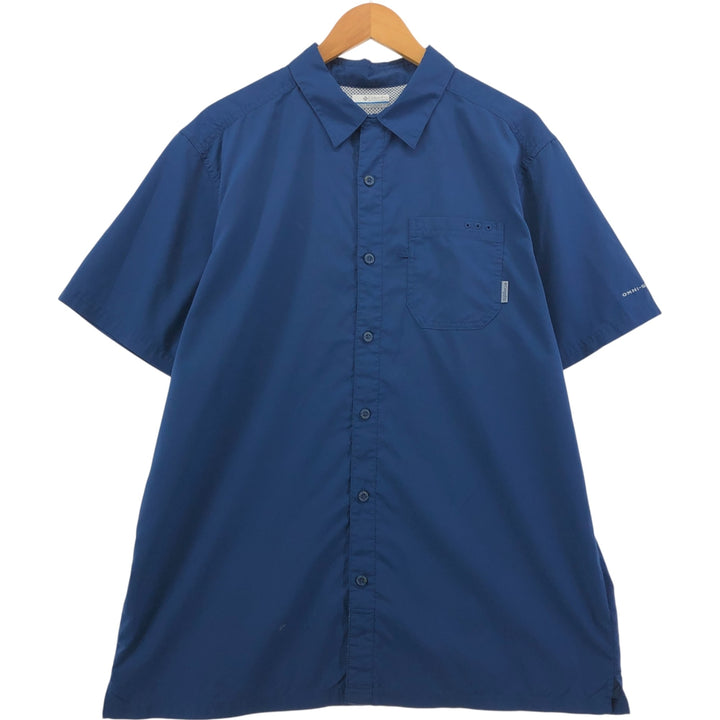Columbia PFG OMNI-SHADE Ripstop Short Sleeve Fishing Shirt, Box Shirt, Men's Size L polyester blue type Vintage Second Hand