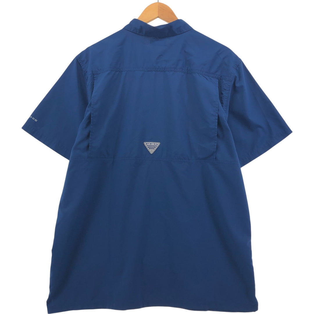 Columbia PFG OMNI-SHADE Ripstop Short Sleeve Fishing Shirt, Box Shirt, Men's Size L polyester blue type Vintage Second Hand