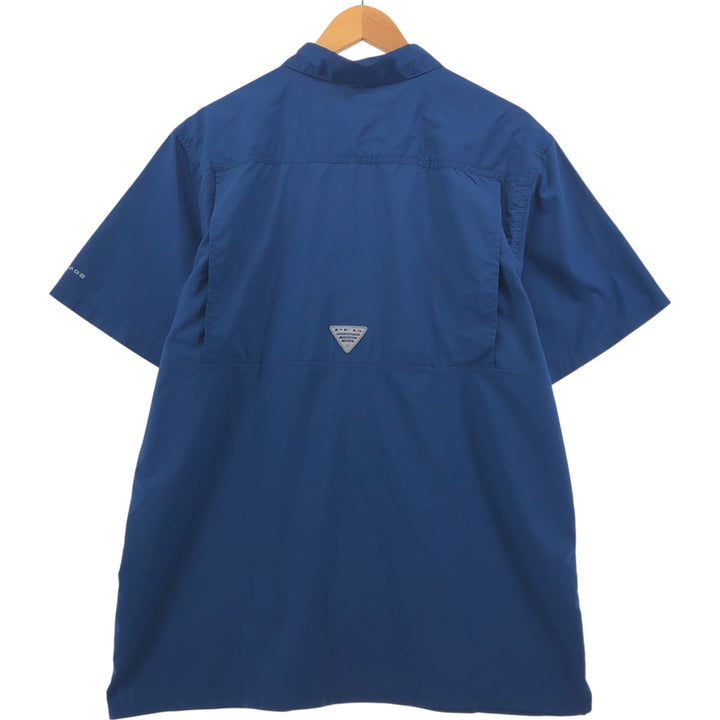 Columbia PFG OMNI-SHADE Ripstop Short Sleeve Fishing Shirt, Box Shirt, Men's Size L polyester blue type Vintage Second Hand