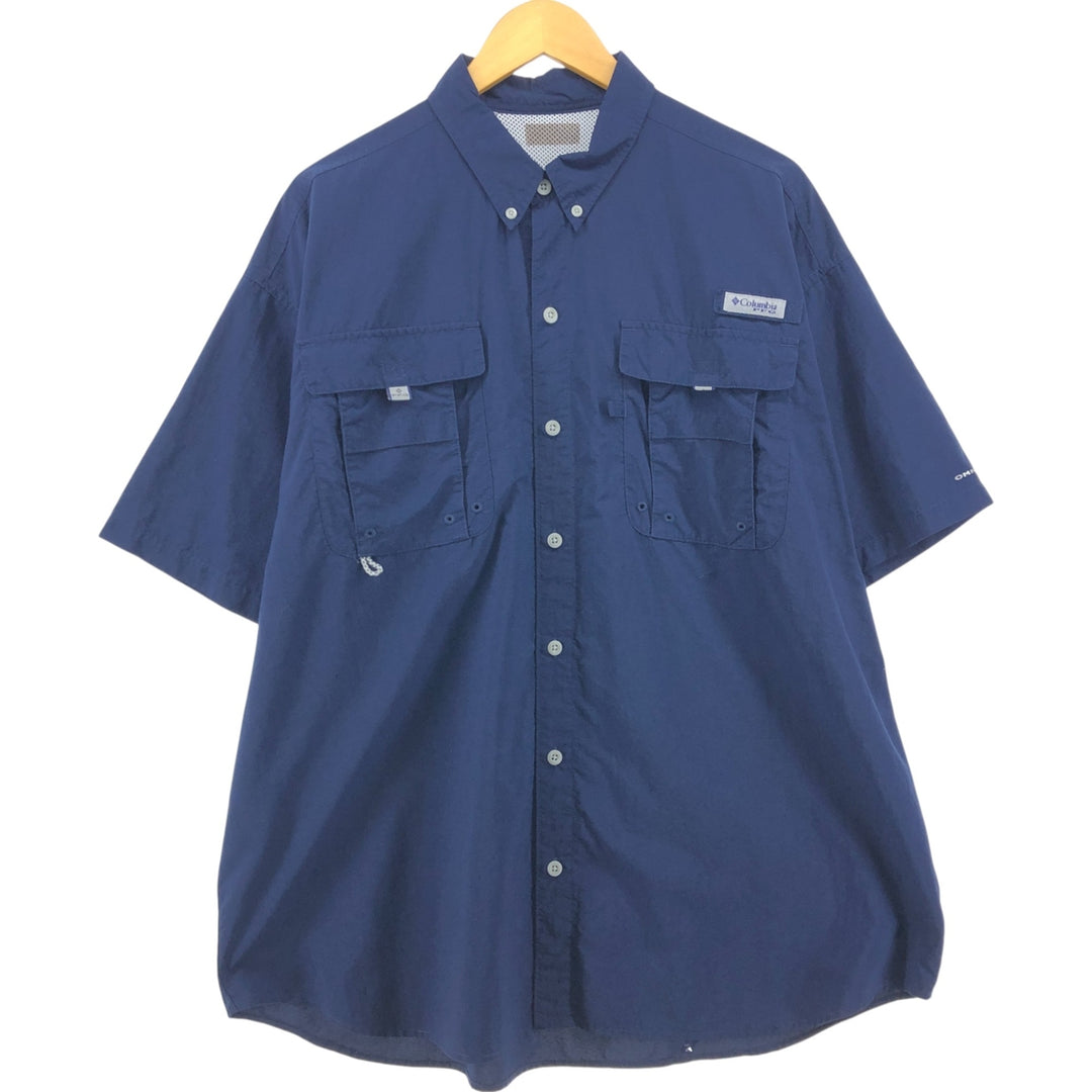 Columbia PFG OMNI-SHADE Button-down Short Sleeve Fishing Shirt, Men's XL Nylon navy blue type Vintage Second Hand