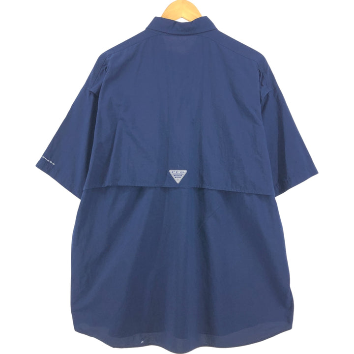 Columbia PFG OMNI-SHADE Button-down Short Sleeve Fishing Shirt, Men's XL Nylon navy blue type Vintage Second Hand