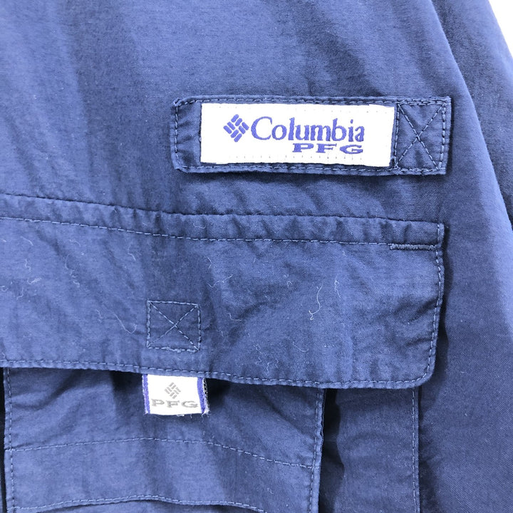 Columbia PFG OMNI-SHADE Button-down Short Sleeve Fishing Shirt, Men's XL Nylon navy blue type Vintage Second Hand