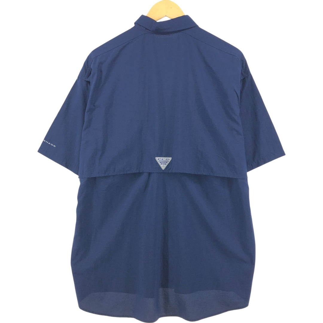 Columbia PFG OMNI-SHADE Button-down Short Sleeve Fishing Shirt, Men's Size L Nylon navy blue type Vintage Second Hand