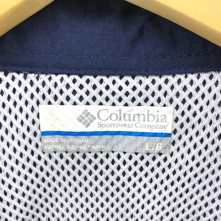 Columbia PFG OMNI-SHADE Button-down Short Sleeve Fishing Shirt, Men's Size L Nylon navy blue type Vintage Second Hand