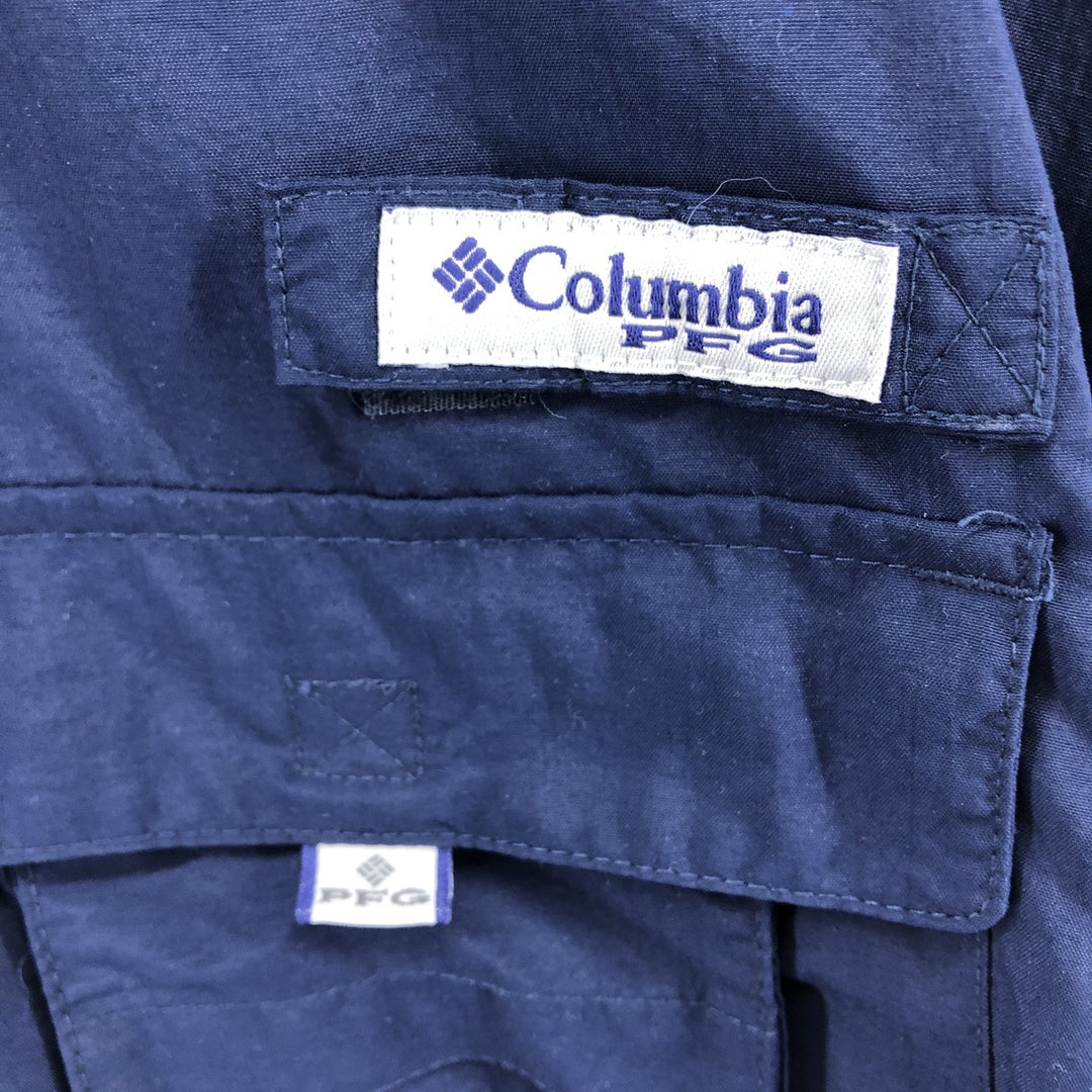 Columbia PFG OMNI-SHADE Button-down Short Sleeve Fishing Shirt, Men's Size L Nylon navy blue type Vintage Second Hand