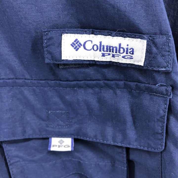 Columbia PFG OMNI-SHADE Button-down Short Sleeve Fishing Shirt, Men's Size L Nylon navy blue type Vintage Second Hand