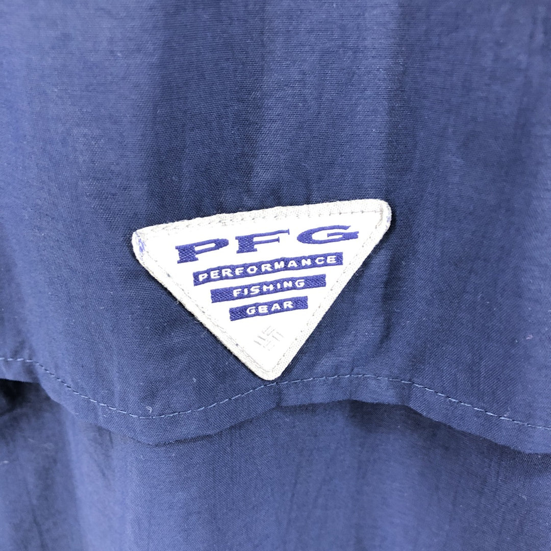 Columbia PFG OMNI-SHADE Button-down Short Sleeve Fishing Shirt, Men's Size L Nylon navy blue type Vintage Second Hand