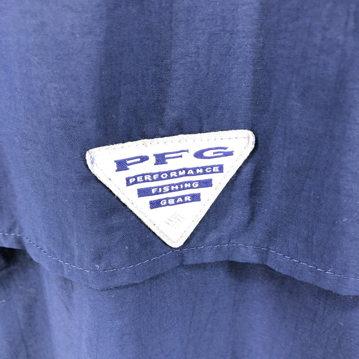 Columbia PFG OMNI-SHADE Button-down Short Sleeve Fishing Shirt, Men's Size L Nylon navy blue type Vintage Second Hand