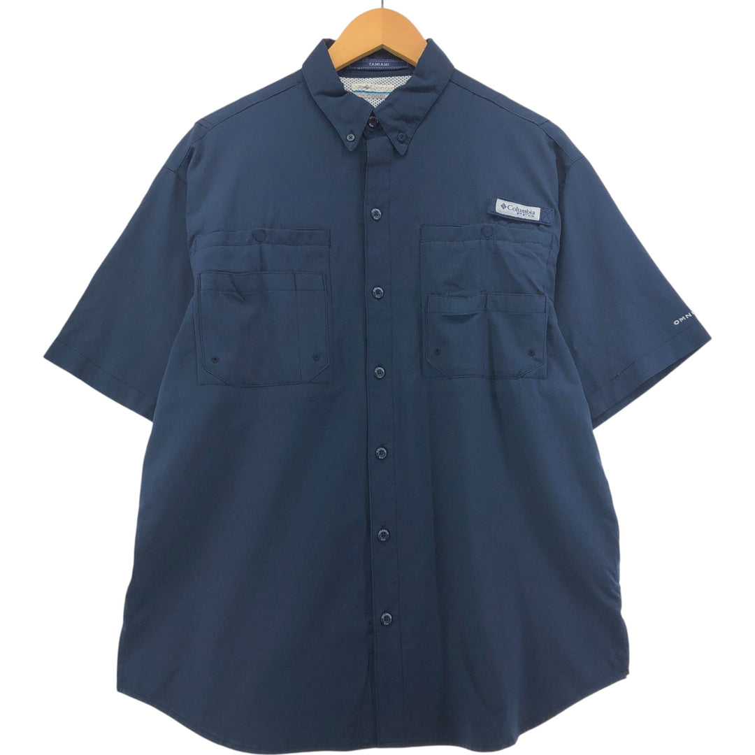 Columbia PFG OMNI-SHADE Ripstop Button-down Short Sleeve Fishing Shirt, Men's M polyester navy blue type Vintage Second Hand