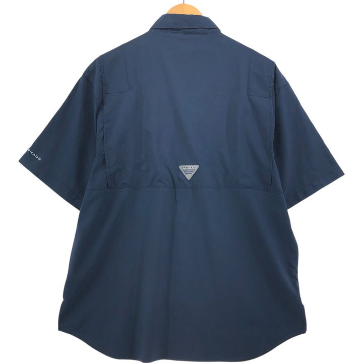 Columbia PFG OMNI-SHADE Ripstop Button-down Short Sleeve Fishing Shirt, Men's M polyester navy blue type Vintage Second Hand