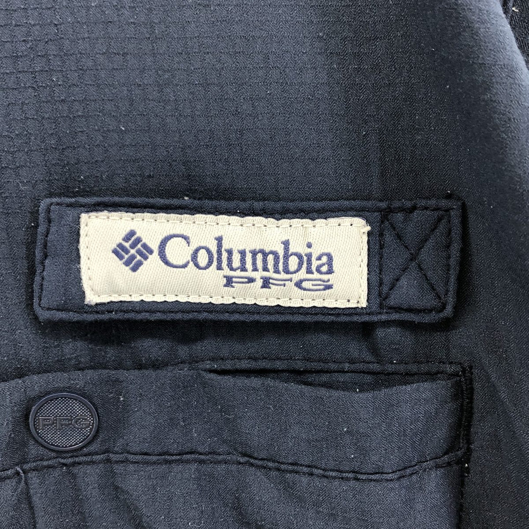 Columbia PFG OMNI-SHADE Ripstop Button-down Short Sleeve Fishing Shirt, Men's M polyester navy blue type Vintage Second Hand