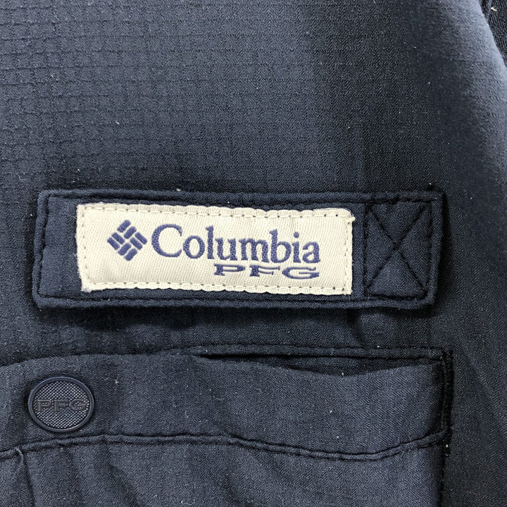 Columbia PFG OMNI-SHADE Ripstop Button-down Short Sleeve Fishing Shirt, Men's M polyester navy blue type Vintage Second Hand