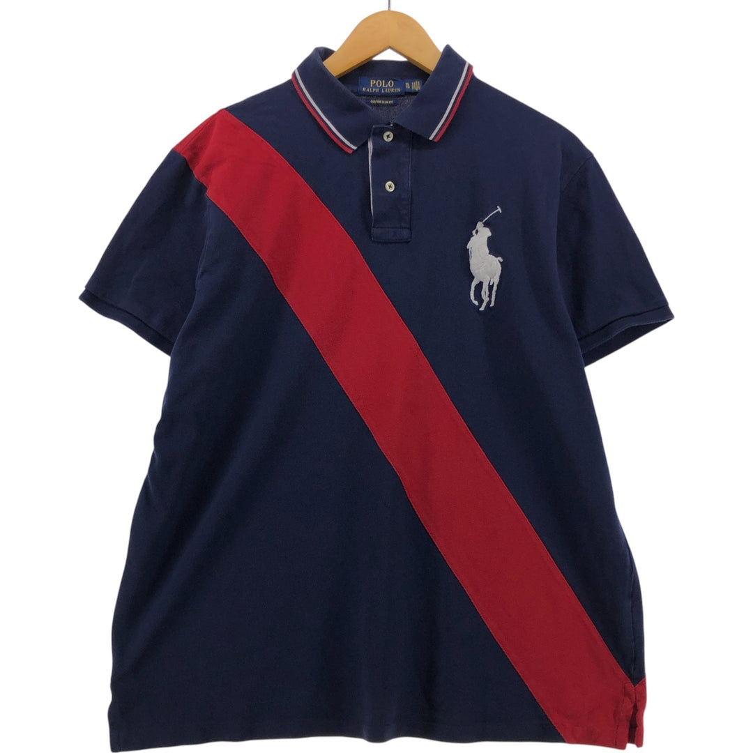 Ralph Lauren POLO RALPH LAUREN CUSTOM SLIM FIT Big Pony Short Sleeve Polo Shirt Men's XL cotton navy blue type Vintage Second Hand