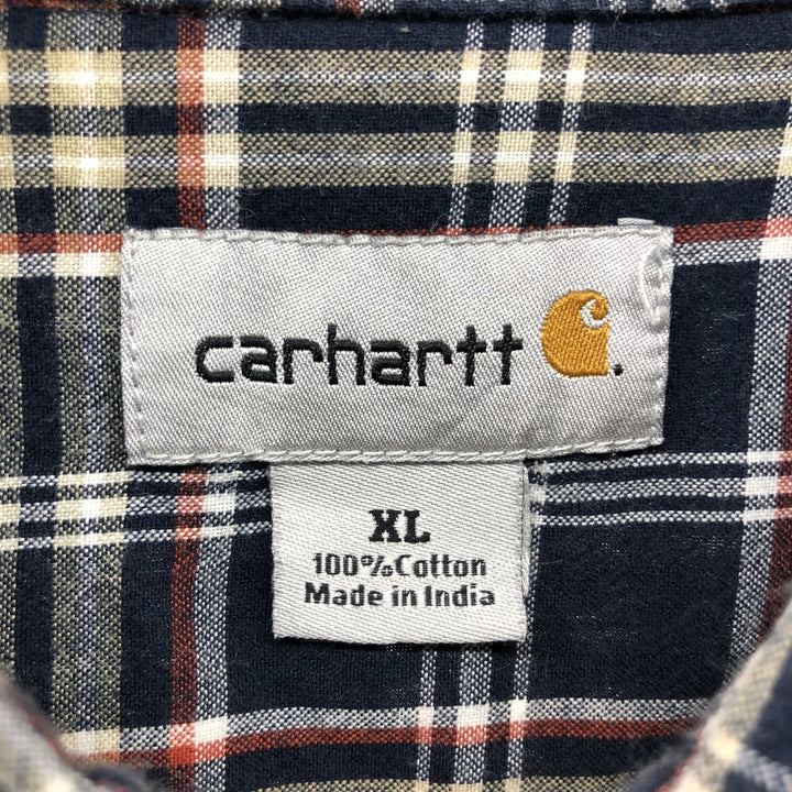 Carhartt Check Pattern Short Sleeve Work Shirt, Men's XL cotton navy blue type Vintage Second Hand