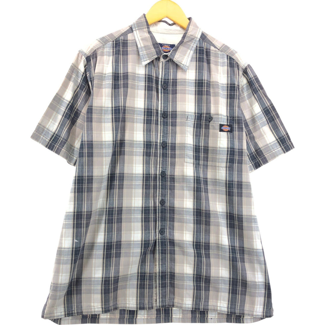 Dickies Check Pattern Short Sleeve Work Shirt Men's XL cotton gray type Vintage Second Hand