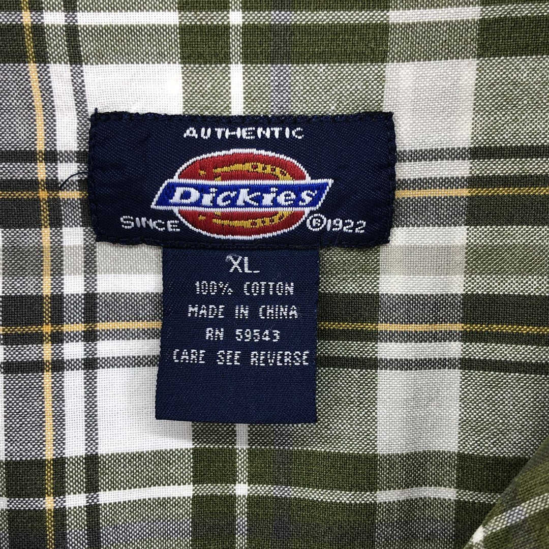Dickies Check Pattern Open Collar Short Sleeve Work Shirt Box Shirt Men's XL cotton Khaki type sage green Vintage Second Hand