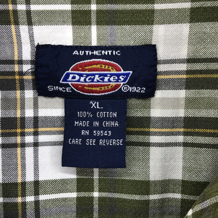 Dickies Check Pattern Open Collar Short Sleeve Work Shirt Box Shirt Men's XL cotton Khaki type sage green Vintage Second Hand
