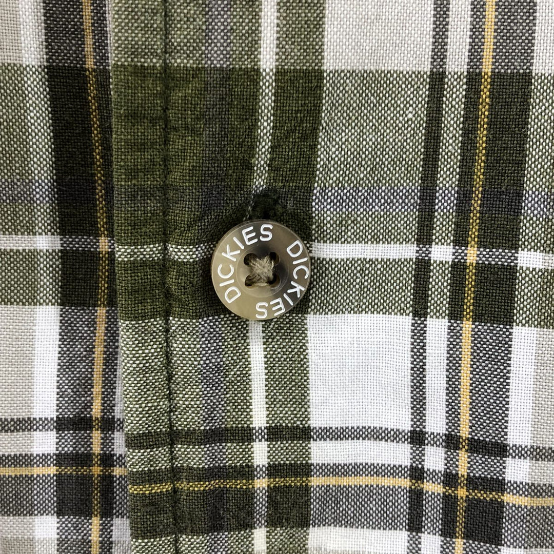 Dickies Check Pattern Open Collar Short Sleeve Work Shirt Box Shirt Men's XL cotton Khaki type sage green Vintage Second Hand