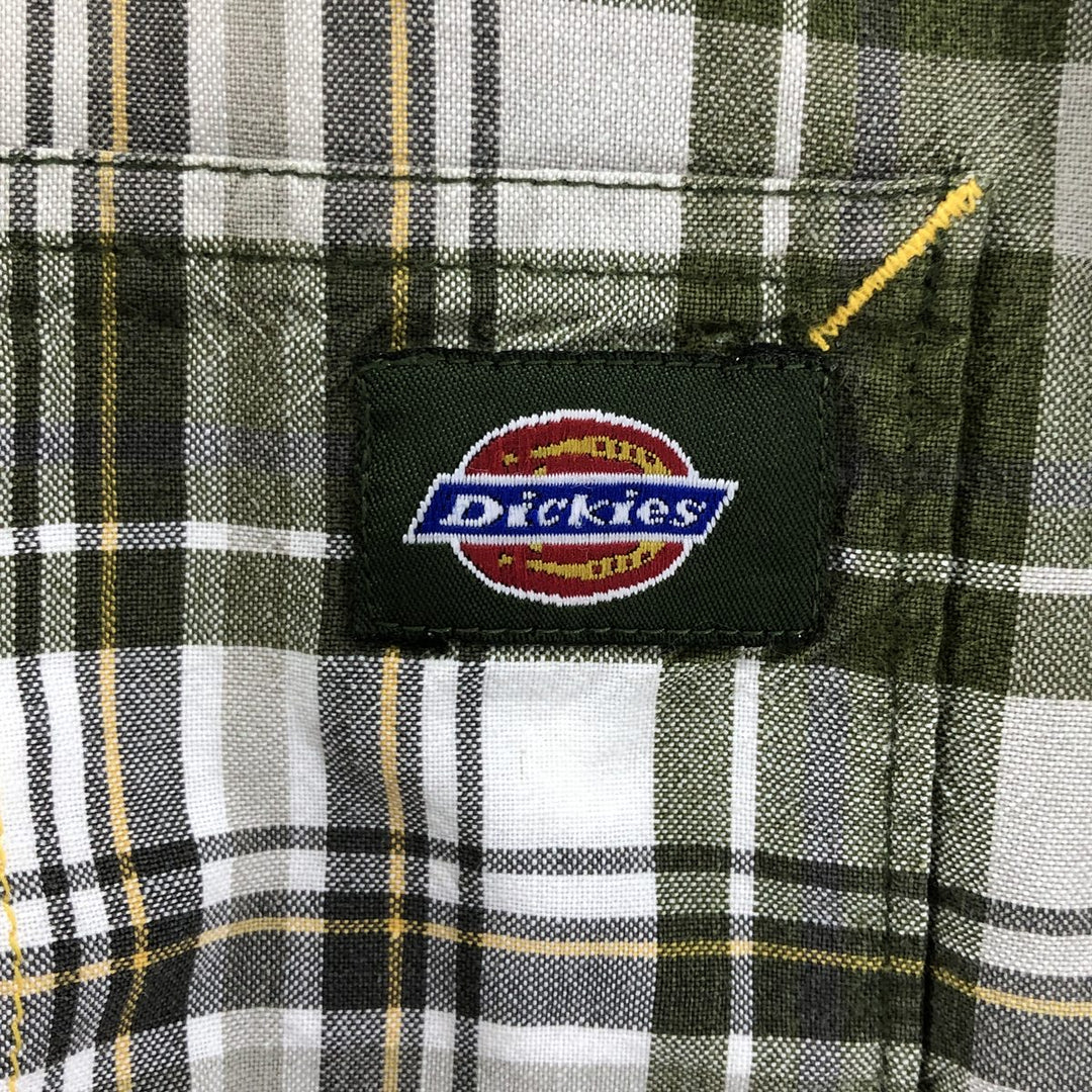 Dickies Check Pattern Open Collar Short Sleeve Work Shirt Box Shirt Men's XL cotton Khaki type sage green Vintage Second Hand
