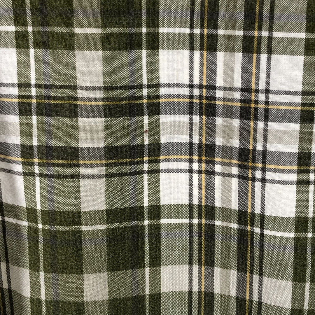 Dickies Check Pattern Open Collar Short Sleeve Work Shirt Box Shirt Men's XL cotton Khaki type sage green Vintage Second Hand