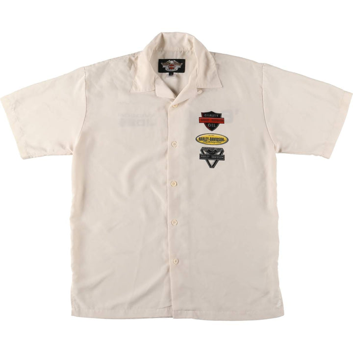 Harley-Davidson Open Collar Short Sleeve Work Shirt Box Shirt Men's S Size polyester ivory Vintage Second Hand