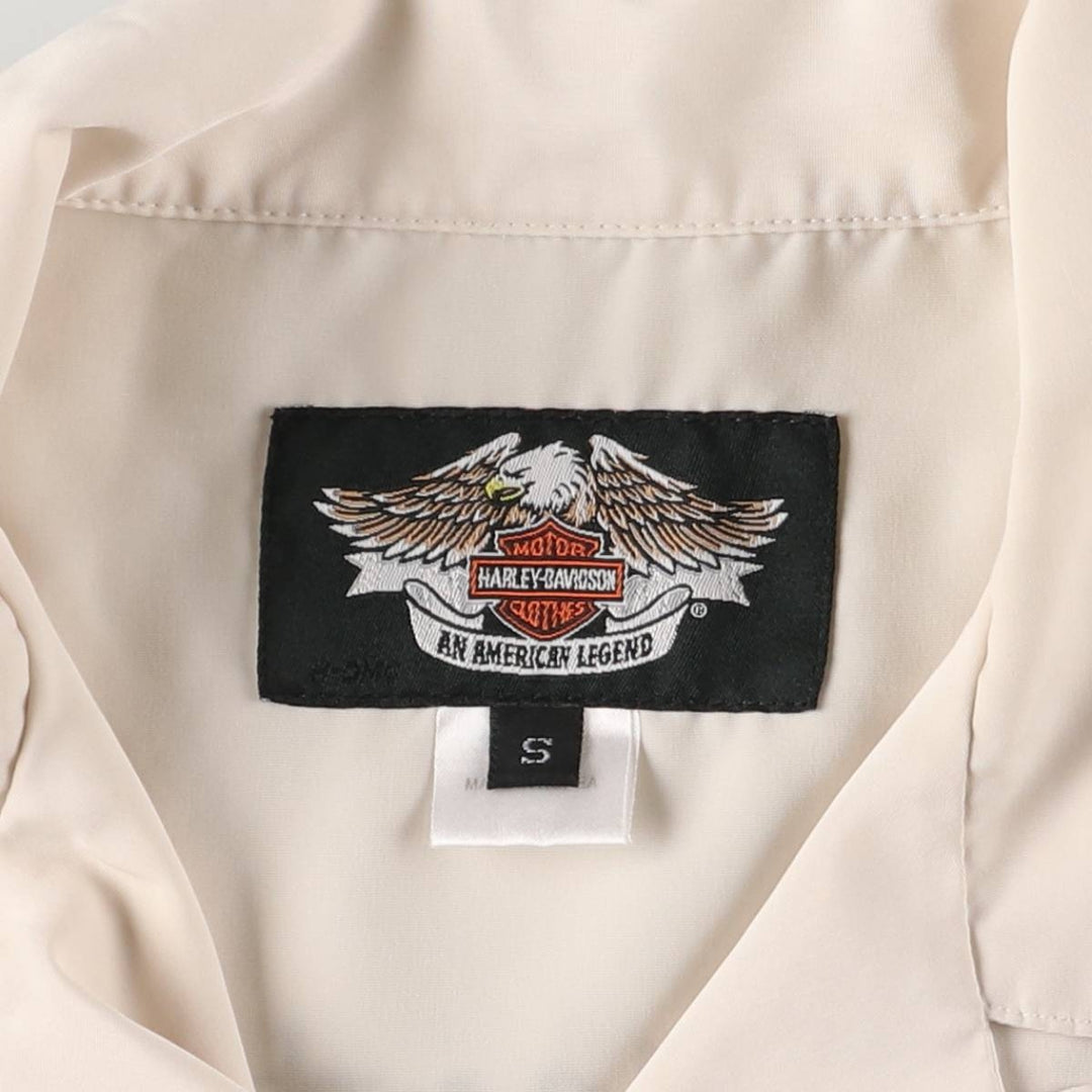 Harley-Davidson Open Collar Short Sleeve Work Shirt Box Shirt Men's S Size polyester ivory Vintage Second Hand