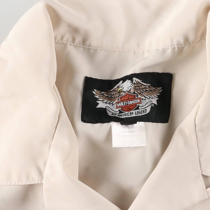 Harley-Davidson Open Collar Short Sleeve Work Shirt Box Shirt Men's S Size polyester ivory Vintage Second Hand