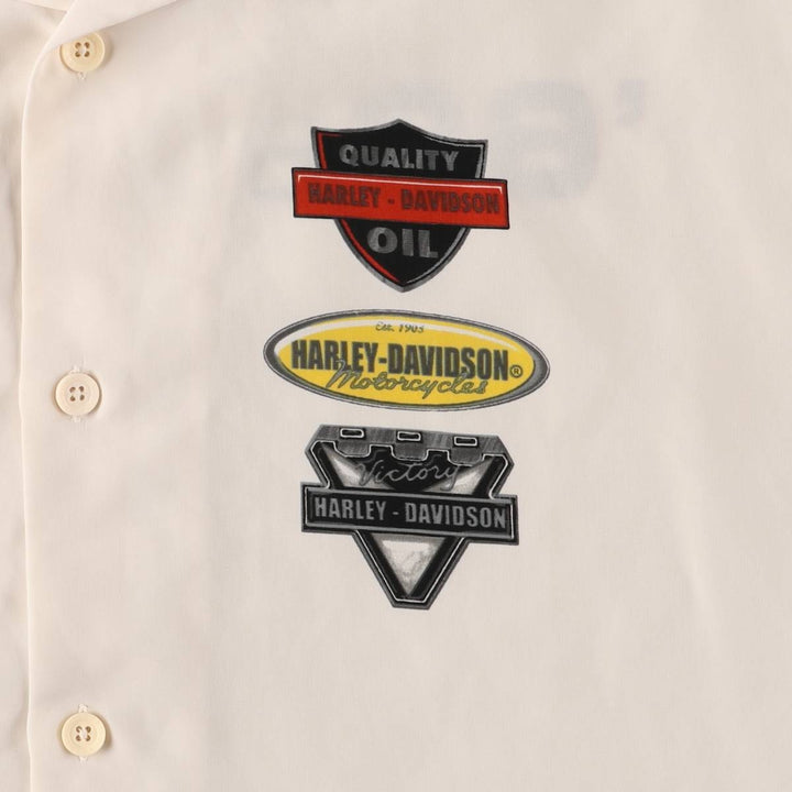 Harley-Davidson Open Collar Short Sleeve Work Shirt Box Shirt Men's S Size polyester ivory Vintage Second Hand