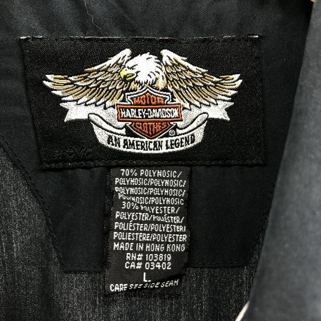 Harley-Davidson Logo Embroidered Short Sleeve Work Shirt Box Shirt Men's Size L Polynosic black type Vintage Second Hand