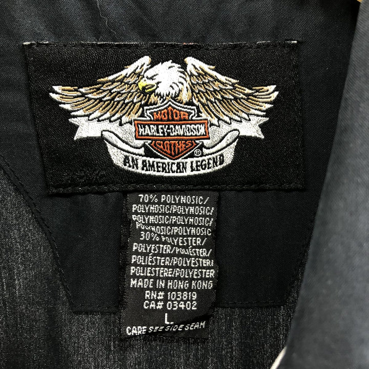 Harley-Davidson Logo Embroidered Short Sleeve Work Shirt Box Shirt Men's Size L Polynosic black type Vintage Second Hand