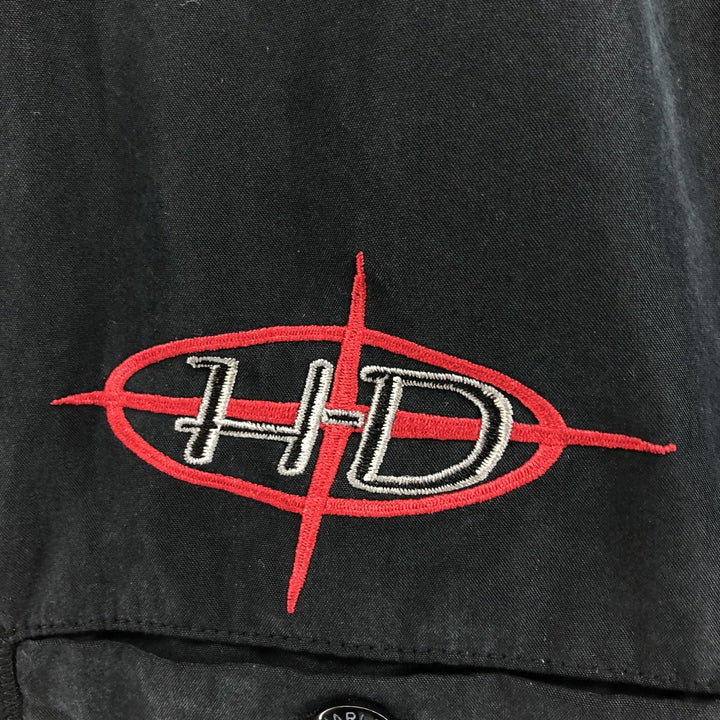 Harley-Davidson Logo Embroidered Short Sleeve Work Shirt Box Shirt Men's Size L Polynosic black type Vintage Second Hand