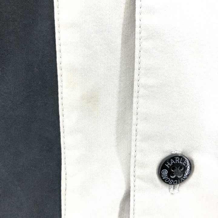 Harley-Davidson Logo Embroidered Short Sleeve Work Shirt Box Shirt Men's Size L Polynosic black type Vintage Second Hand