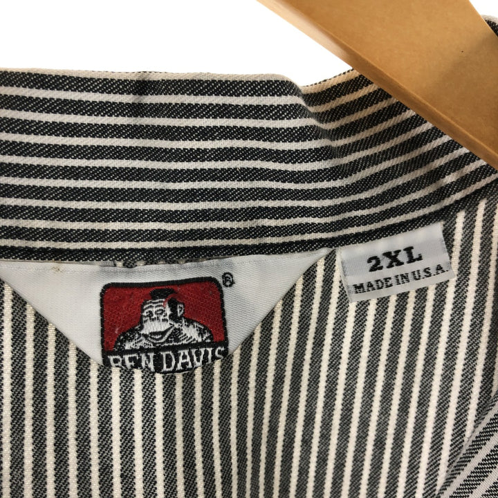 80'S Ben Davis Stripe Pattern Half Zip Short Sleeve Work Shirt Box Shirt Made in USA Men's XXL Vintage cotton black type Vintage Second Hand
