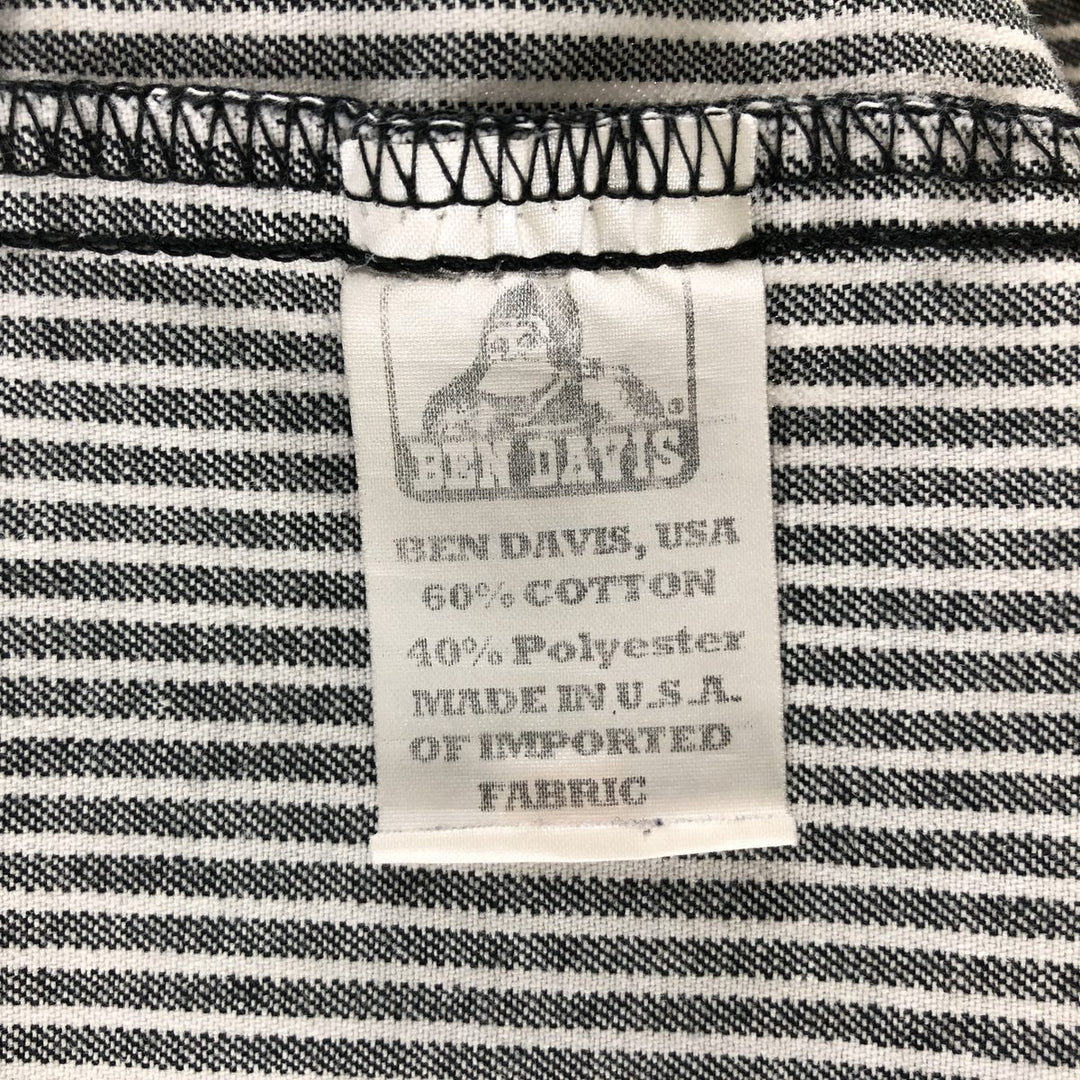 80'S Ben Davis Stripe Pattern Half Zip Short Sleeve Work Shirt Box Shirt Made in USA Men's XXL Vintage cotton black type Vintage Second Hand