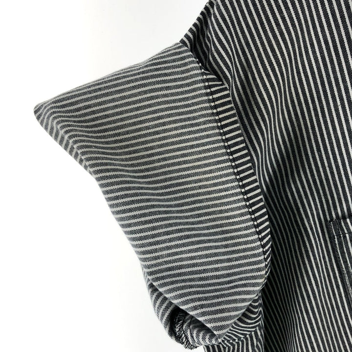 80'S Ben Davis Stripe Pattern Half Zip Short Sleeve Work Shirt Box Shirt Made in USA Men's XXL Vintage cotton black type Vintage Second Hand