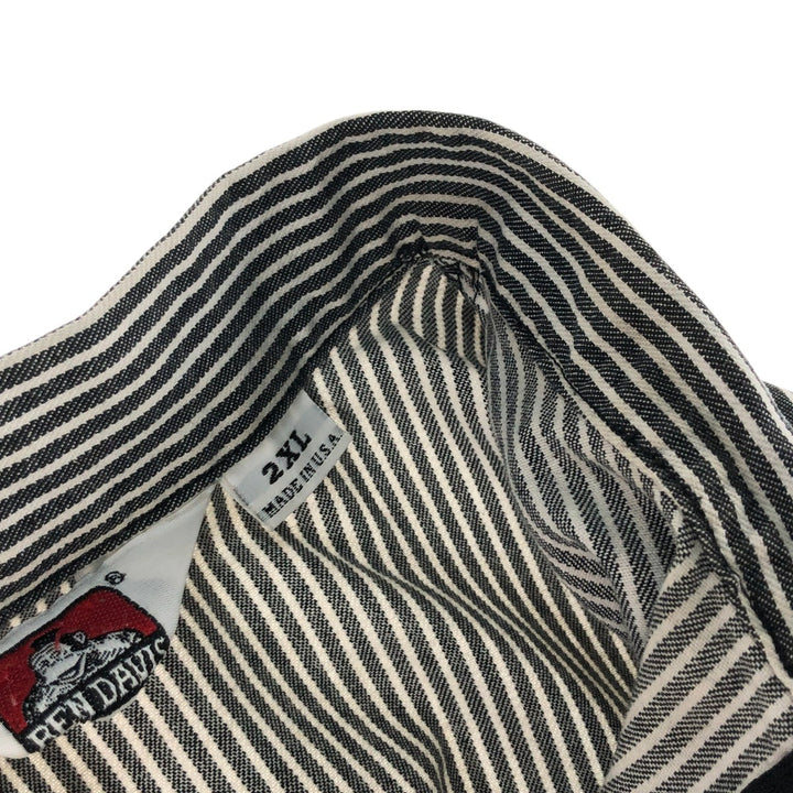 80'S Ben Davis Stripe Pattern Half Zip Short Sleeve Work Shirt Box Shirt Made in USA Men's XXL Vintage cotton black type Vintage Second Hand