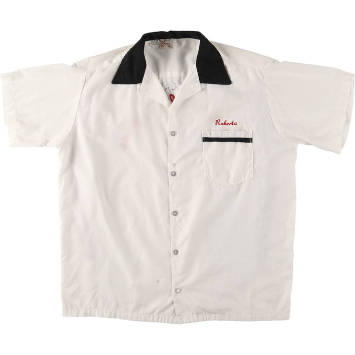Open collar bowling shirt, box shirt, made in USA, men's size M cotton white type Vintage Second Hand