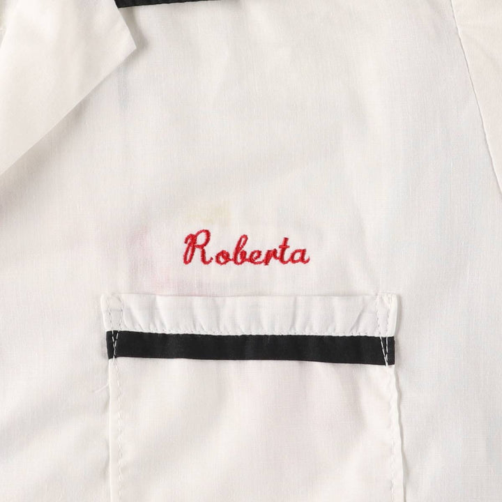 Open collar bowling shirt, box shirt, made in USA, men's size M cotton white type Vintage Second Hand