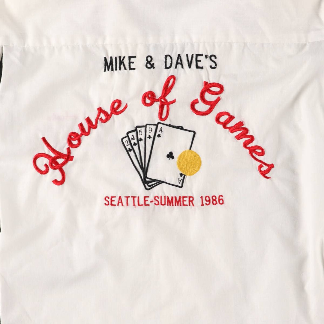 Open collar bowling shirt, box shirt, made in USA, men's size M cotton white type Vintage Second Hand